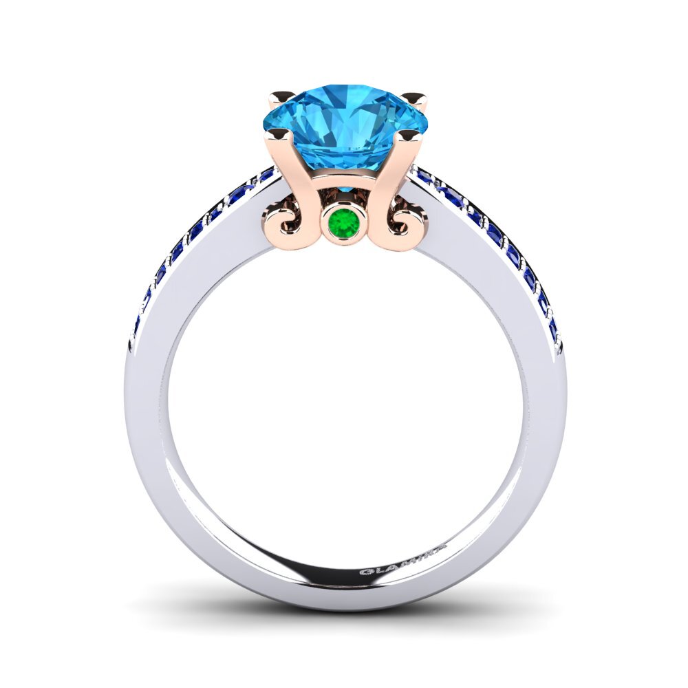 14ct White / Rose Gold Blue Topaz Engagement Ring Donielle 2.0 crt