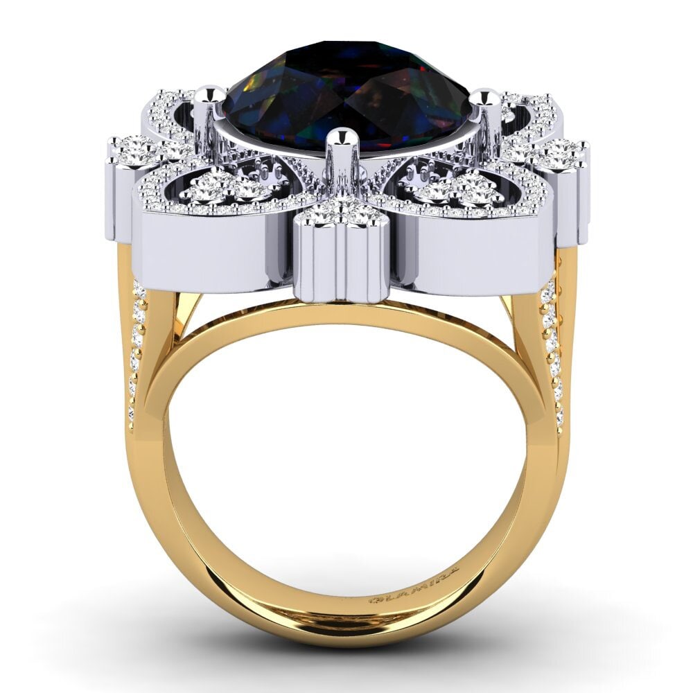 9ct Yellow & White Gold Black Opal Ring Dottie