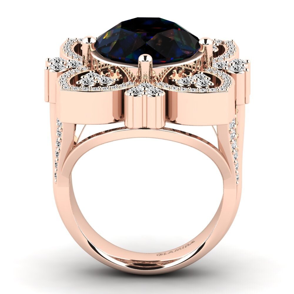 14k Oro Rosa Opalo Negro Anillo Dottie