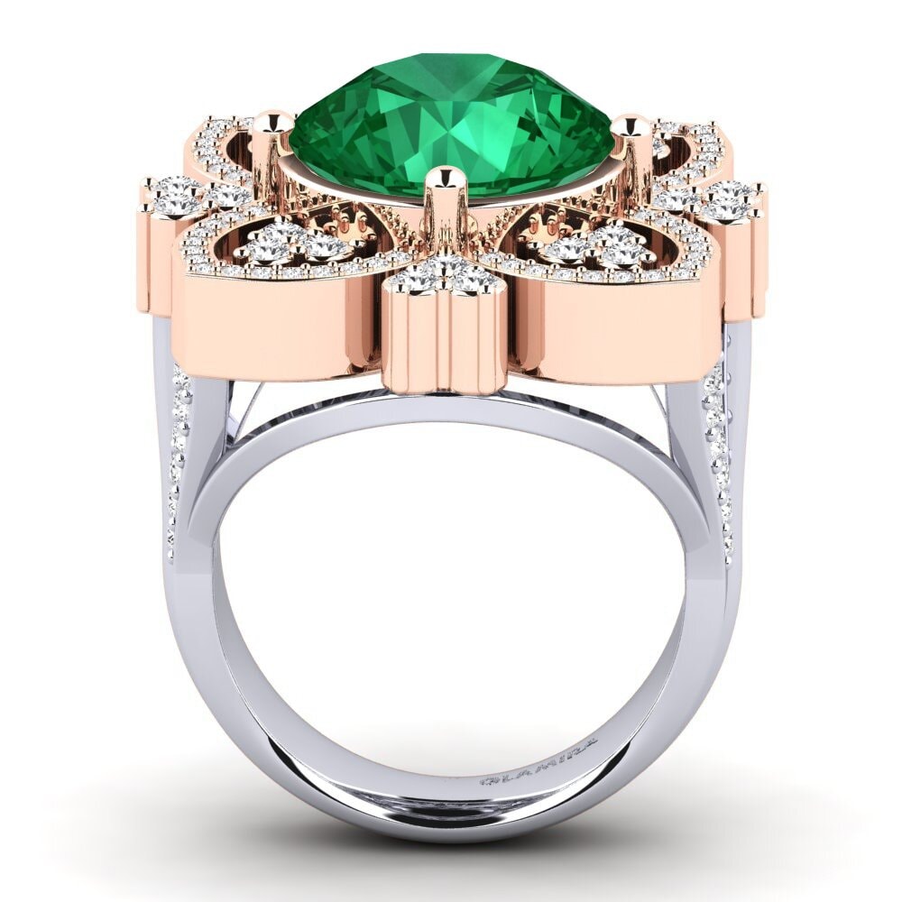 18ct White & Rose Gold Emerald (Lab Created) Ring Dottie