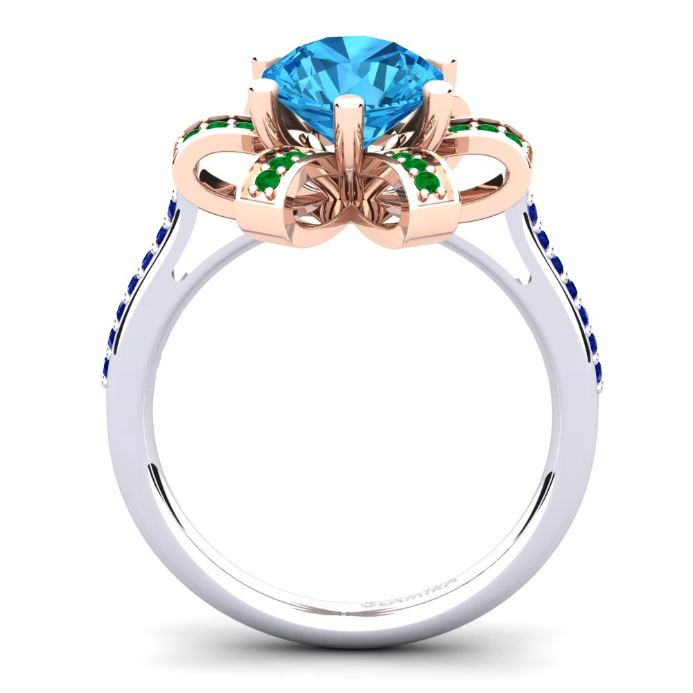 14ct White / Rose Gold Blue Topaz Engagement Ring Drancy