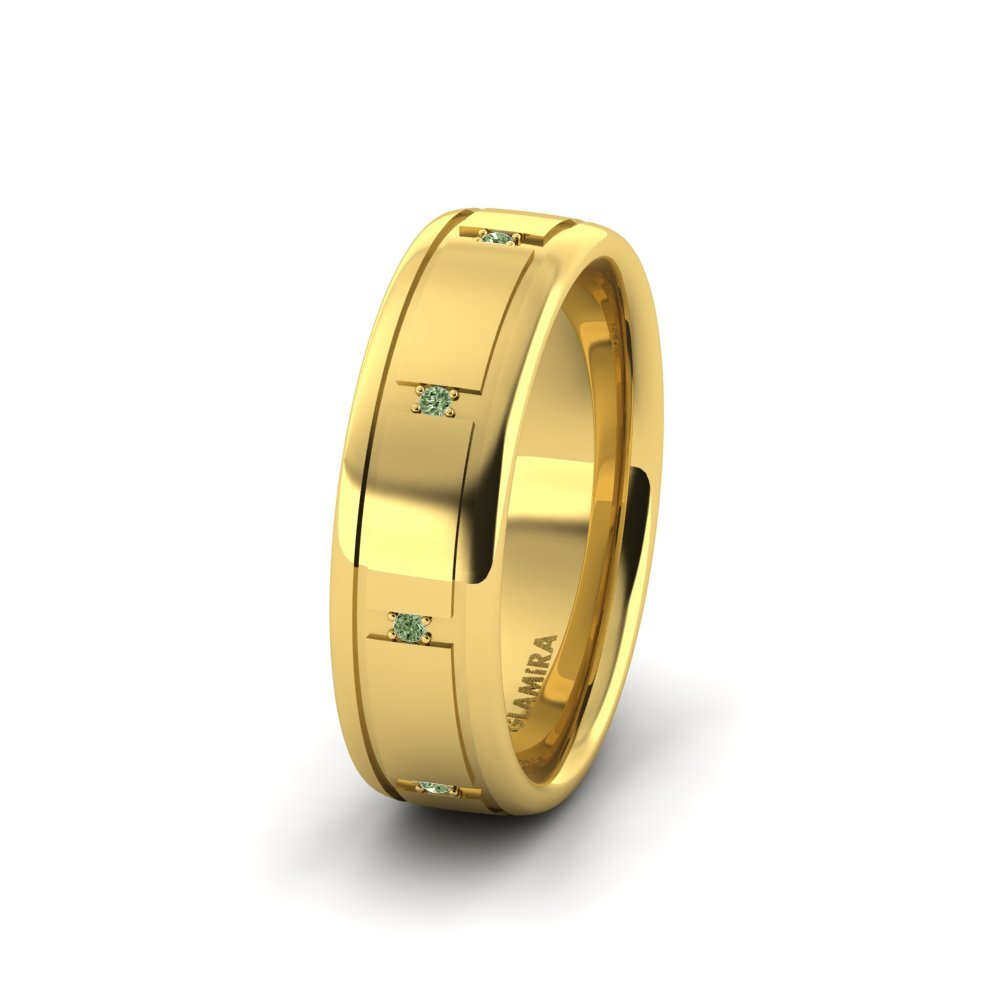 Gelbgold 750 Grüner Diamant Damen trauring Dreamy Elegancy 6 mm