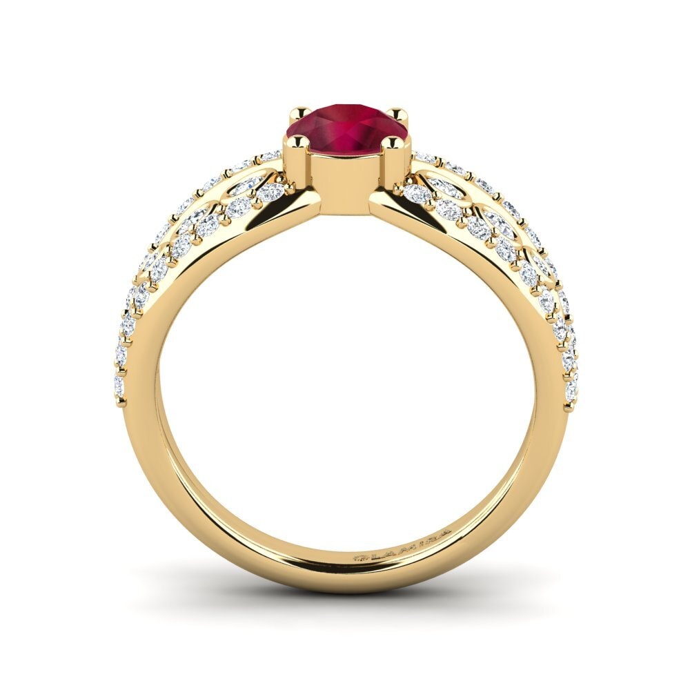 14ct Yellow Gold Ruby Women's Ring Ducchn