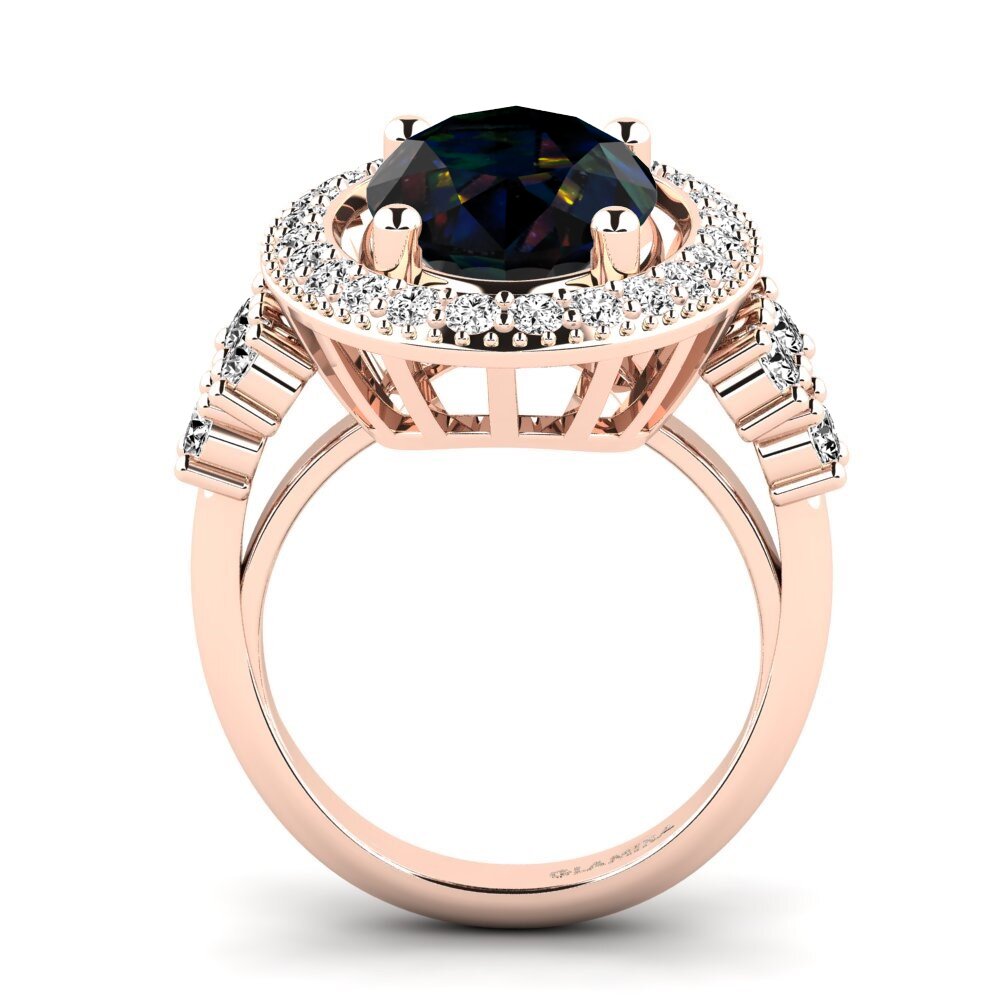 14k Oro Rosa Opalo Negro Anillo Eboni