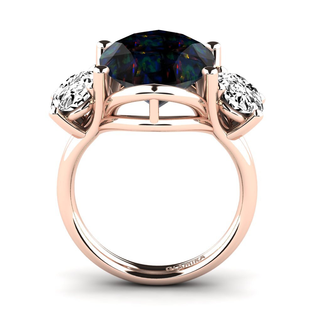 14k Oro Rosa Opalo Negro Anillo Edolie