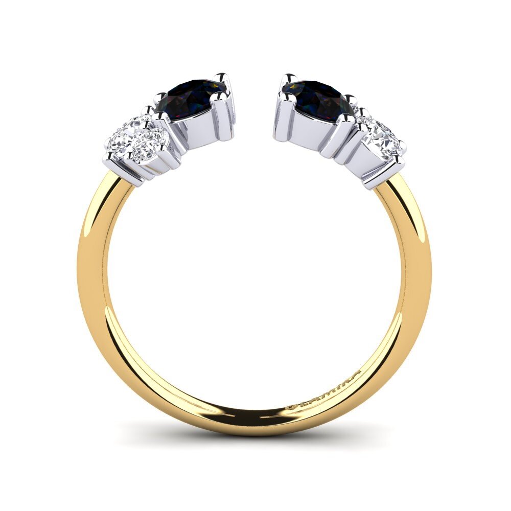 9ct Yellow & White Gold Black Opal Ring Edwardeen