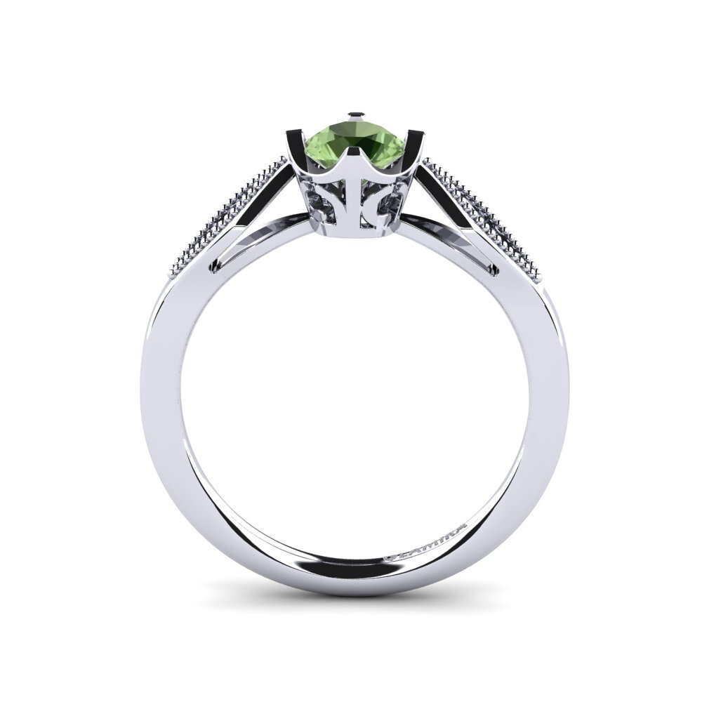 White Silver Green Sapphire Engagement Ring Eglantine