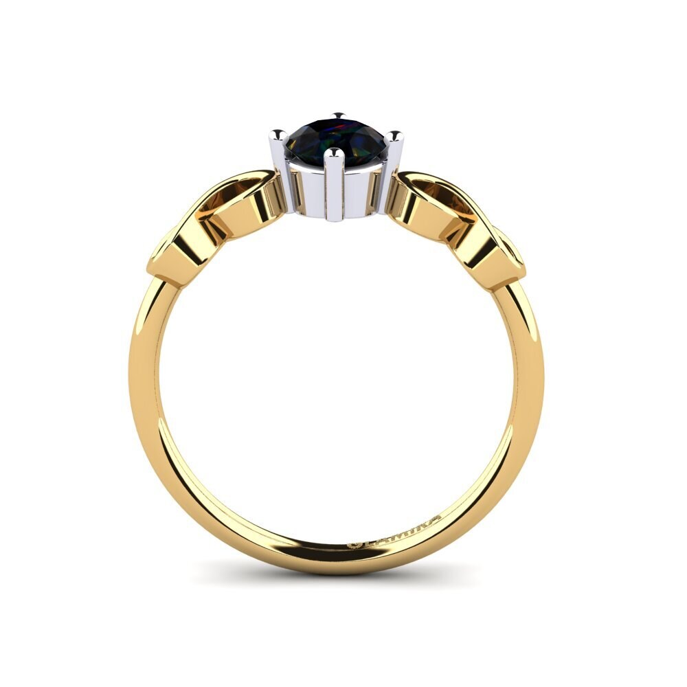 18ct Yellow & White Gold Black Opal Women's Ring Ehtel