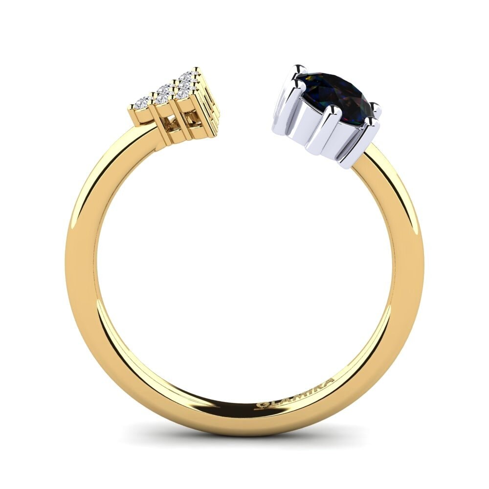 9ct Yellow & White Gold Black Opal Ring Eiluned