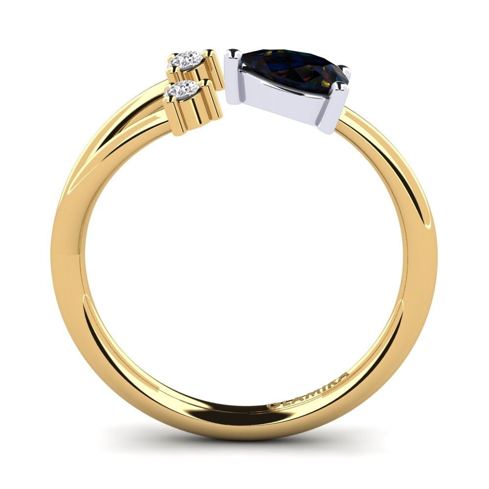9ct Yellow & White Gold Black Opal Ring Elenora
