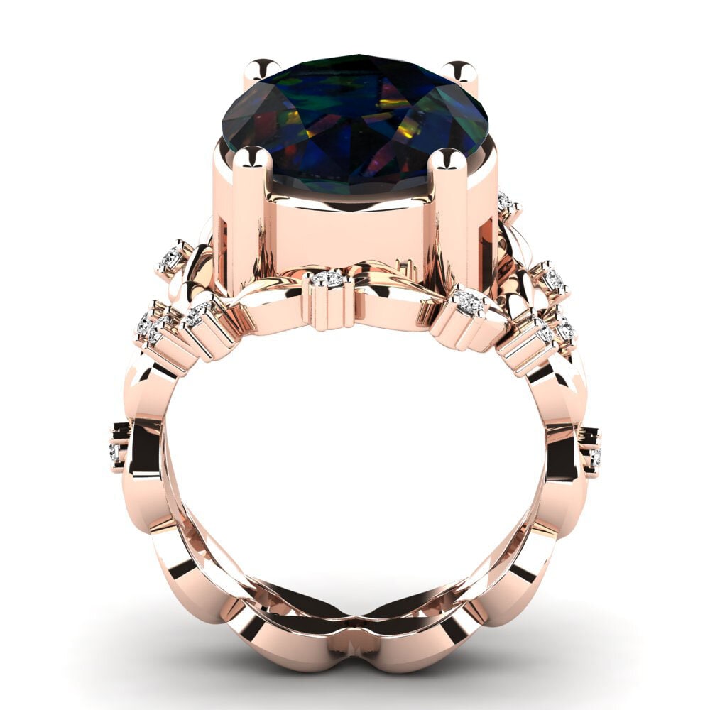 14k Oro Rosa Opalo Negro Anillo Ellan