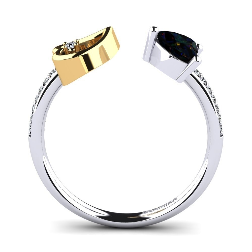 18ct White & Yellow Gold Black Opal Ring Ellura