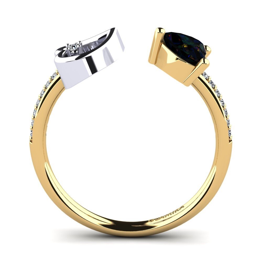 18ct Yellow & White Gold Black Opal Ring Ellura