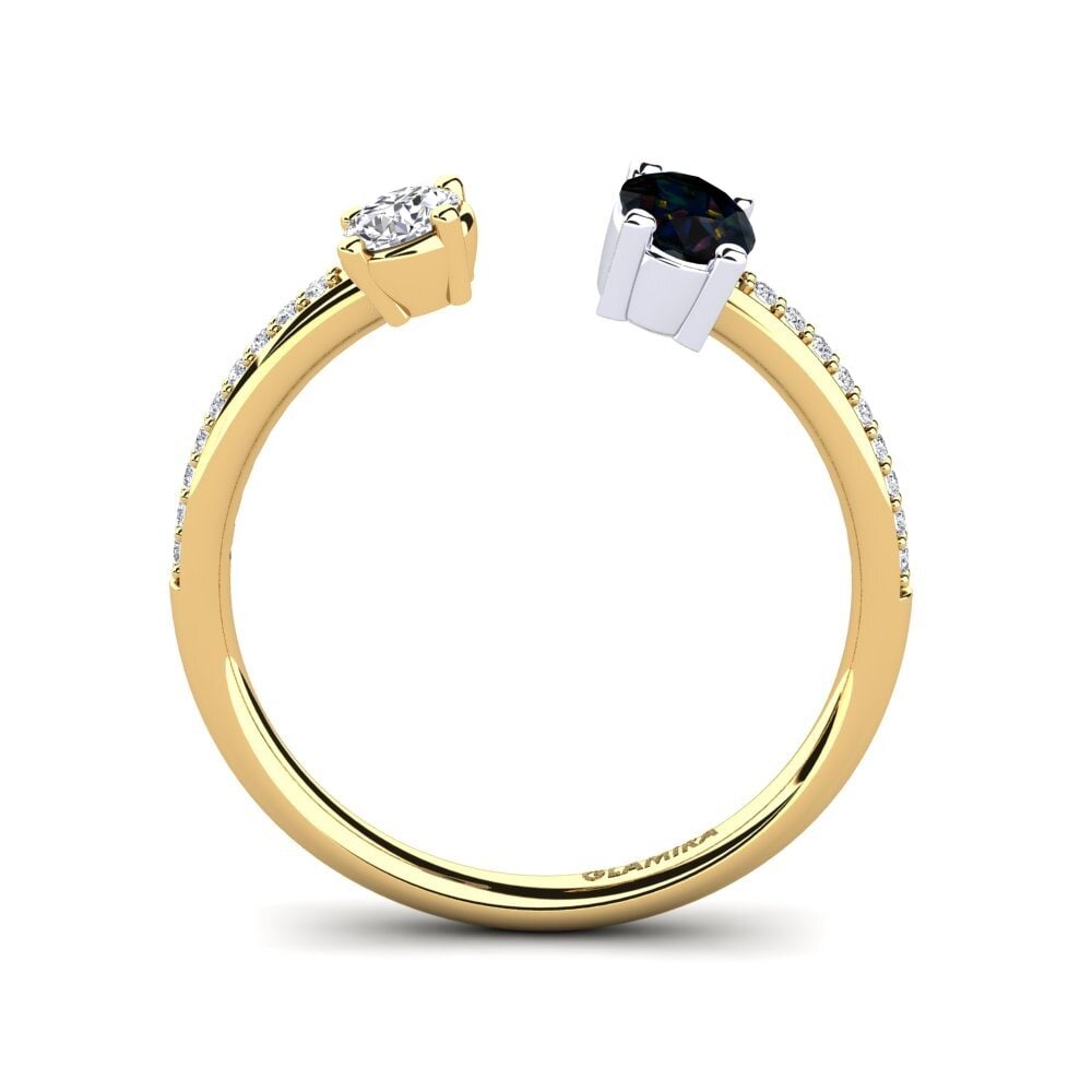9ct Yellow & White Gold Black Opal Ring Ellvira