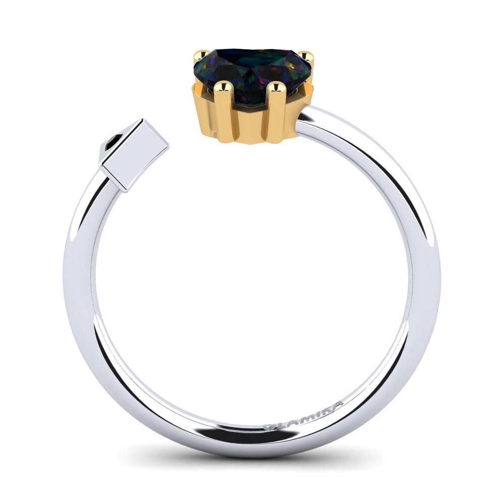 18ct White & Yellow Gold Black Opal Ring Elodie