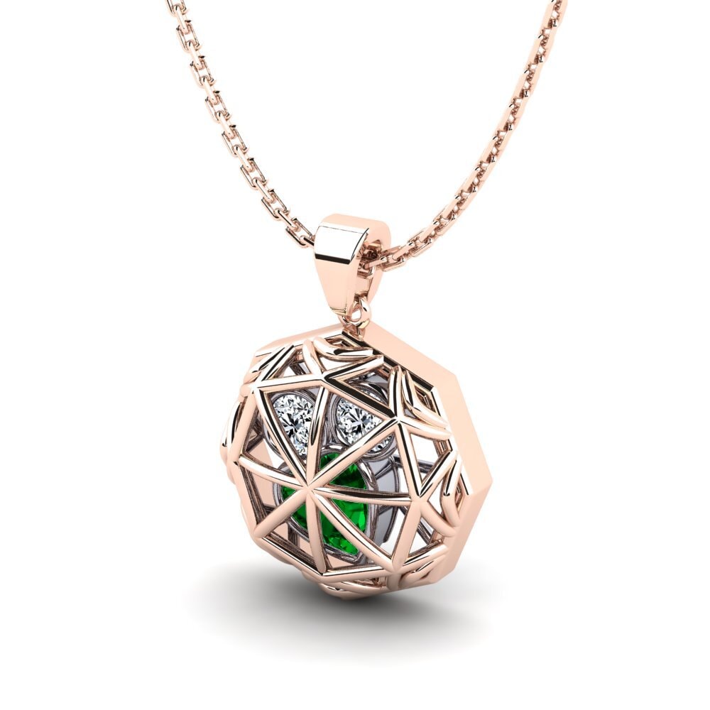 14k Oro Rosa & Blanco Circonita Verde Colgante de Mujer Erba