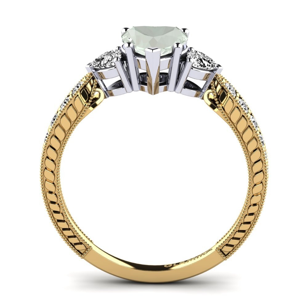 14k Oro Amarillo & Blanco Amatista verde Anillo de compromiso Erica