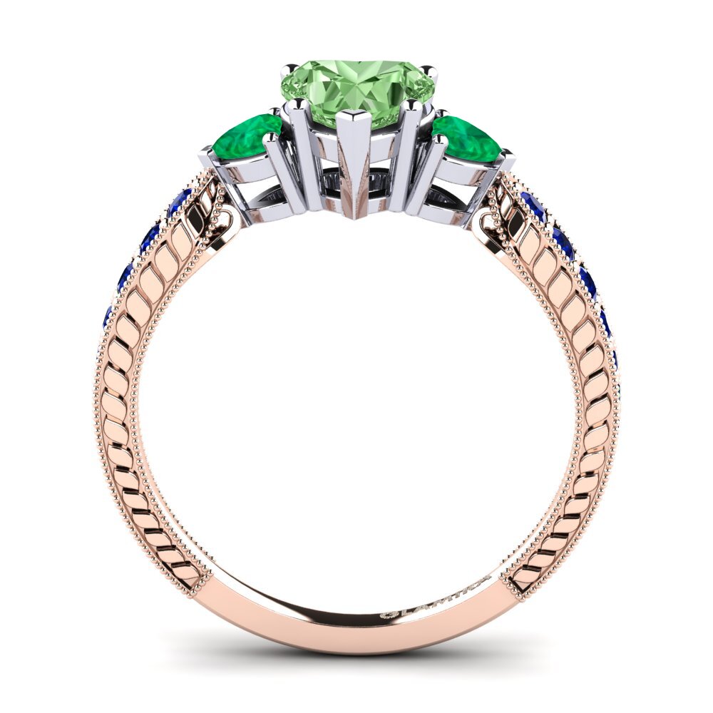 14ct Rose / White Gold Green Diamond Engagement Ring Erica