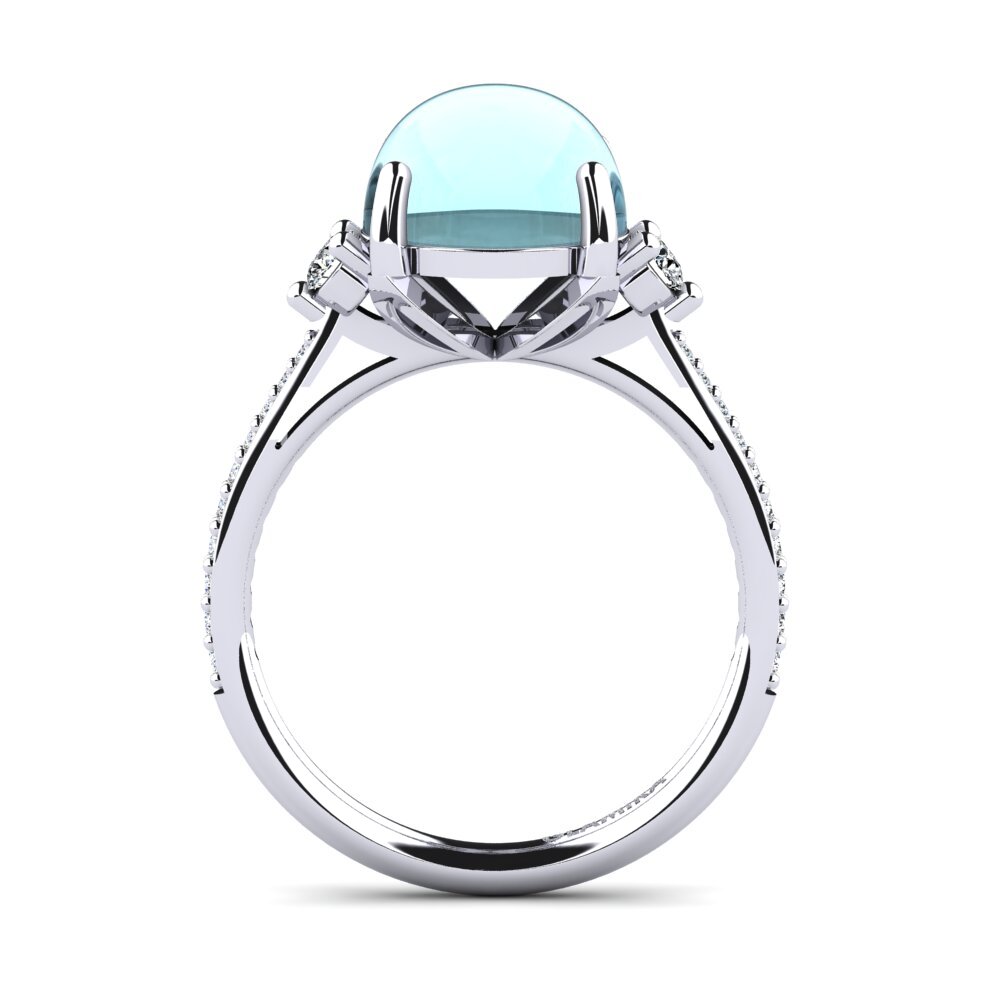 Paladio 950 Aguamarina Cabujón Anillo Erminne