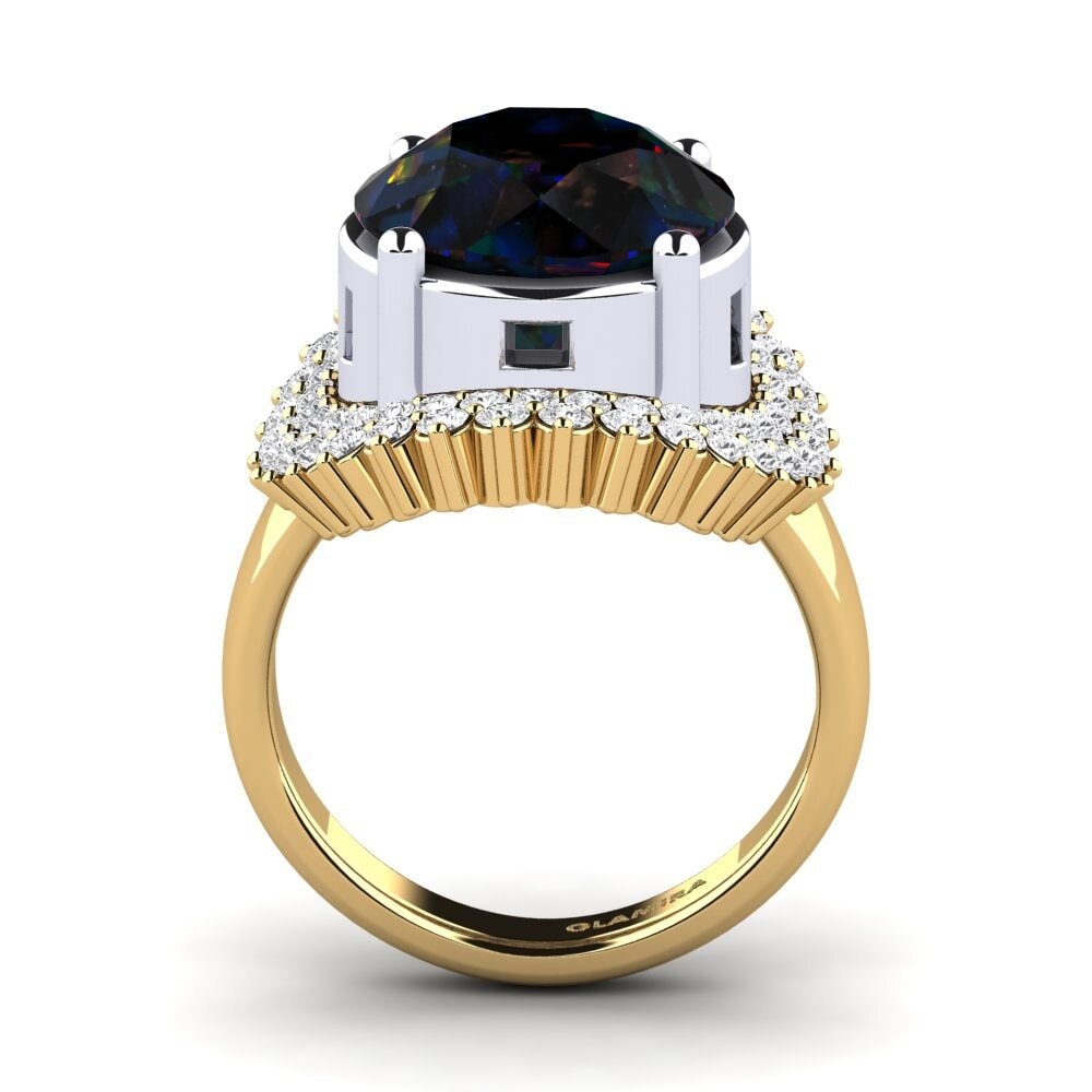 9ct Yellow & White Gold Black Opal Ring Evan
