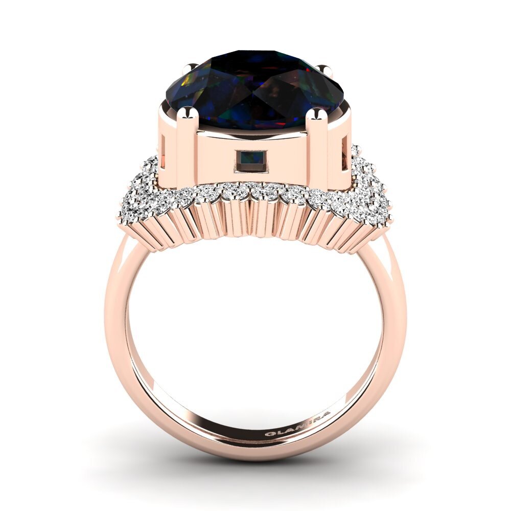 14k Oro Rosa Opalo Negro Anillo Evan