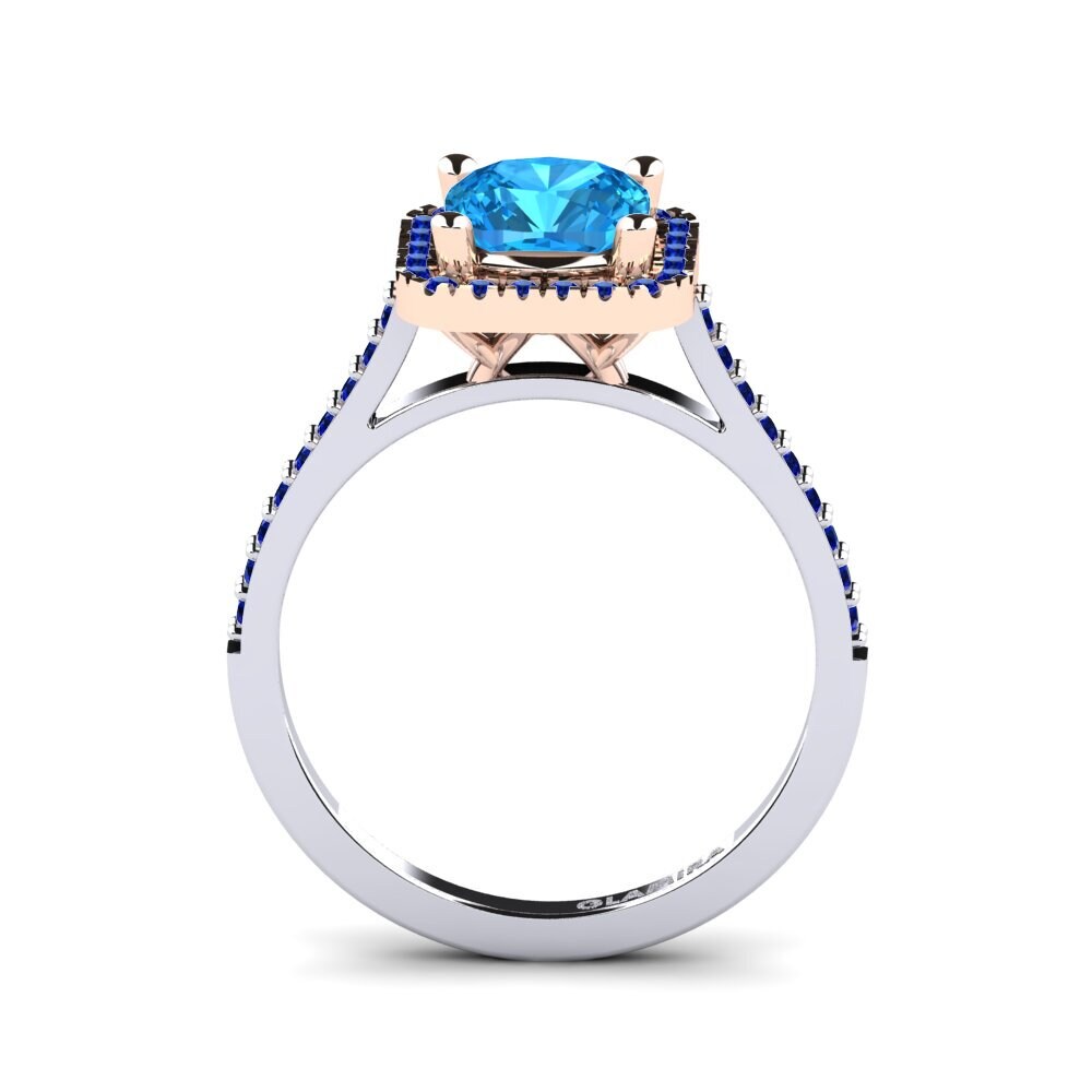 14ct White / Rose Gold Blue Topaz Engagement Ring Fanetta