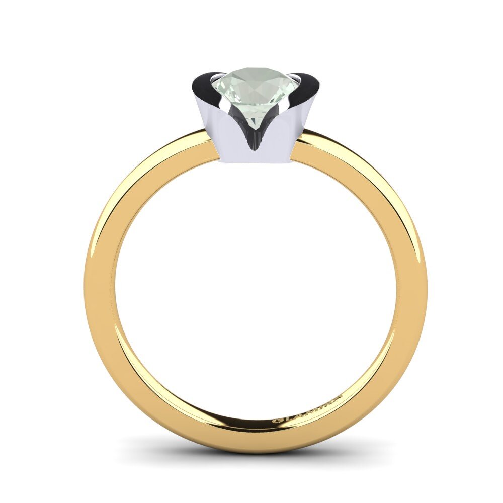 14k Oro Amarillo & Blanco Amatista verde Anillo de compromiso Farrah