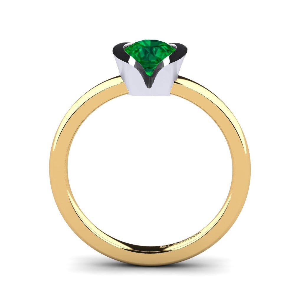 14k Oro Amarillo & Blanco Esmeralda (creada en laboratorio) Anillo de compromiso Farrah