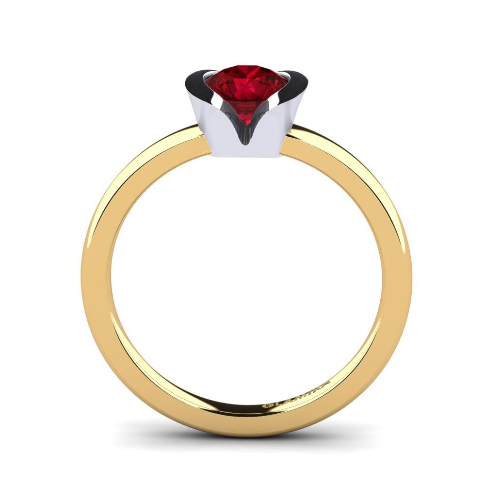 750 Gelb & Weißgold Roter Zirkonia Verlobungsring Farrah