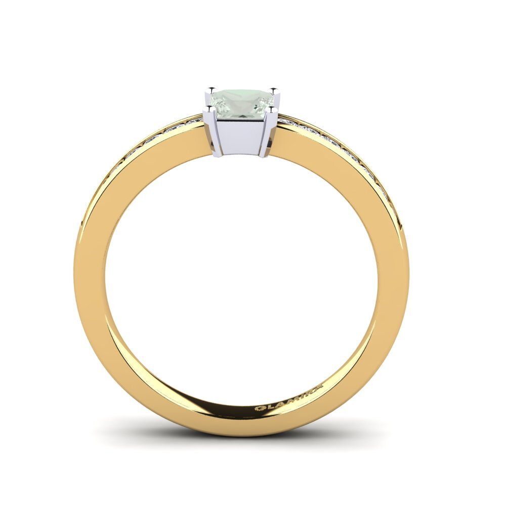 14k Oro Amarillo & Blanco Amatista verde Anillo de compromiso Fausta