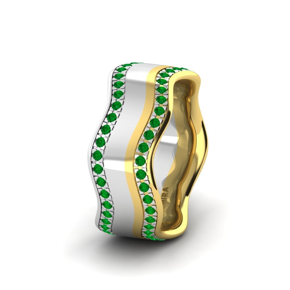 Or Blanc & Jaune 375 Émeraude Alliance pour femme Adore Garden 8 mm