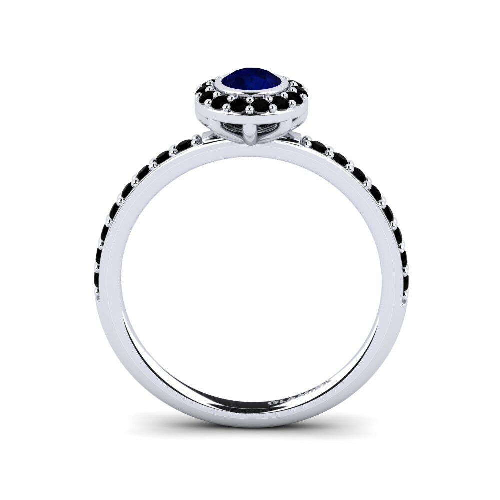 14k Oro Blanco Redondo Zafiro Anillo de compromiso Fegolasens