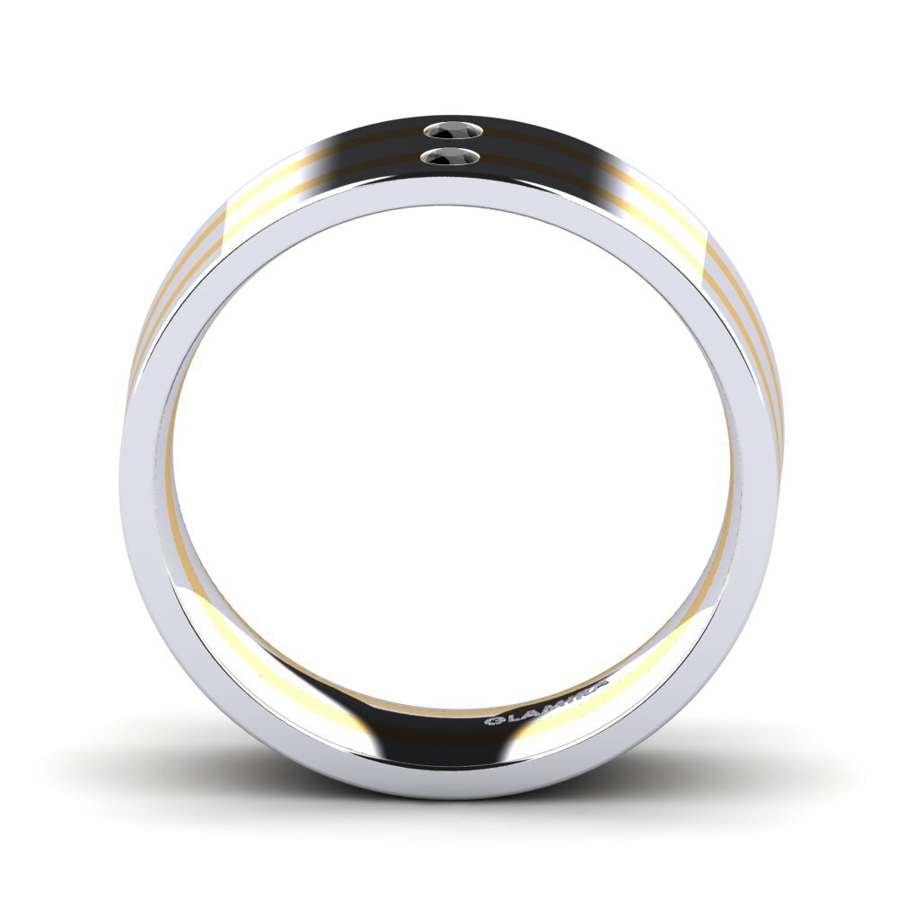 Oro Bianco & Giallo 750 Zaffiro Nero Anello da uomo Fine Tune