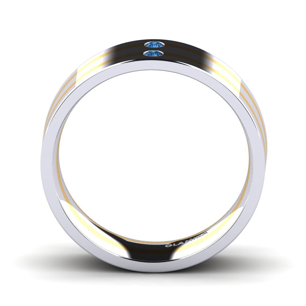 Oro Bianco & Giallo 585 Zircone Blu Scuro Anello da uomo Fine Tune