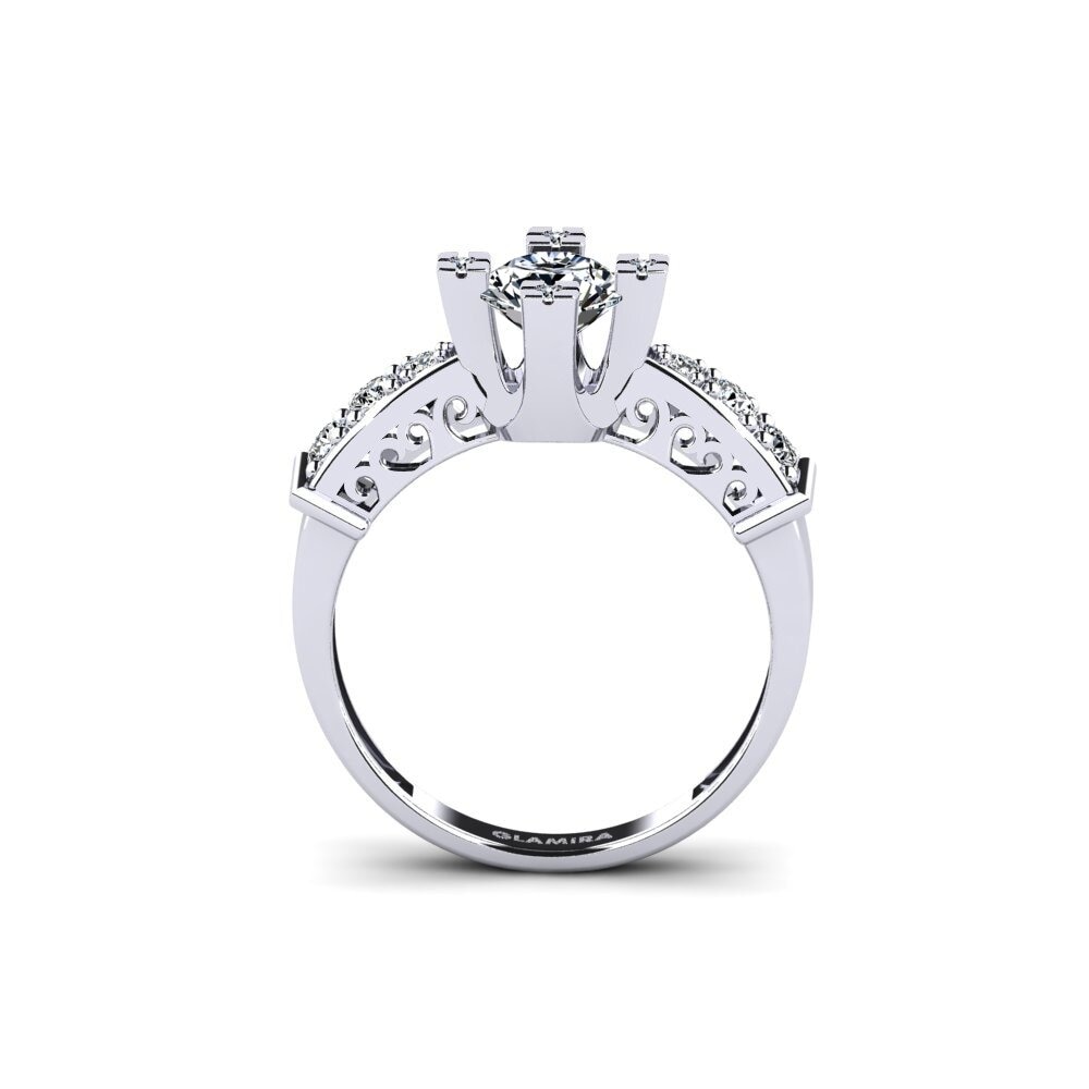 White Silver Engagement Ring Flane