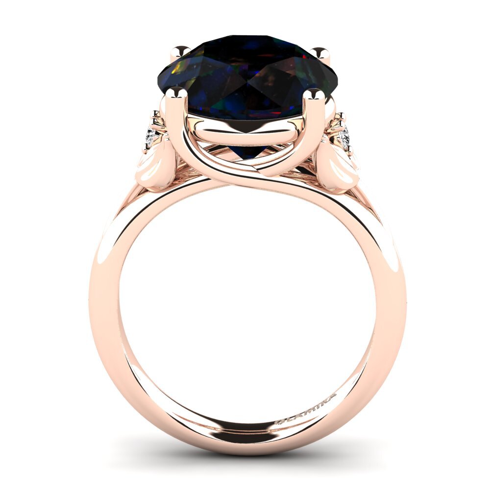 14k Oro Rosa Opalo Negro Anillo Florrie