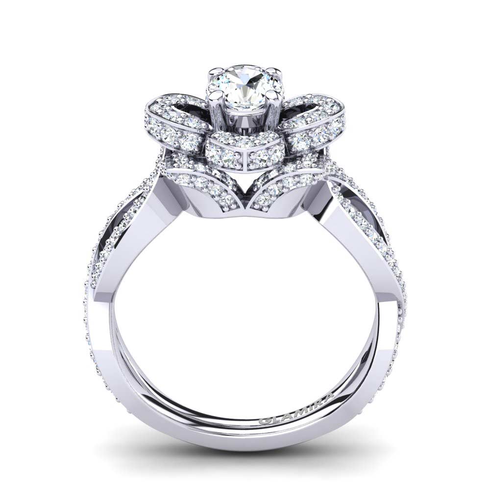 White Silver Engagement Ring Blossom