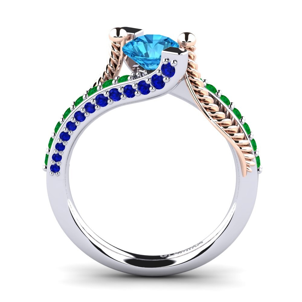 14ct White / Rose Gold Blue Topaz Engagement Ring Fraga