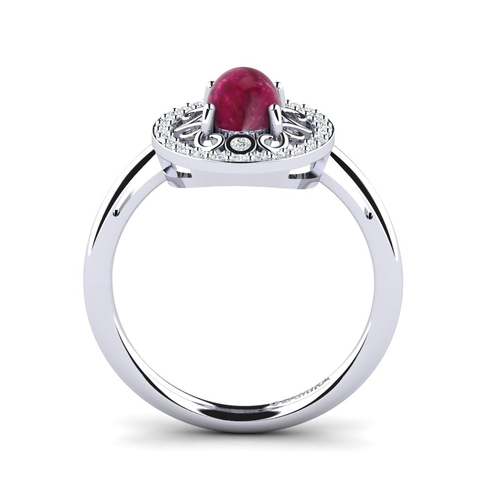 White Silver Cabochon Ruby Ring Gaila