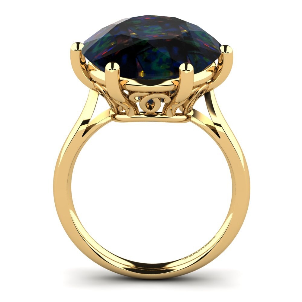 9ct Yellow Gold Black Opal Ring Ganesa
