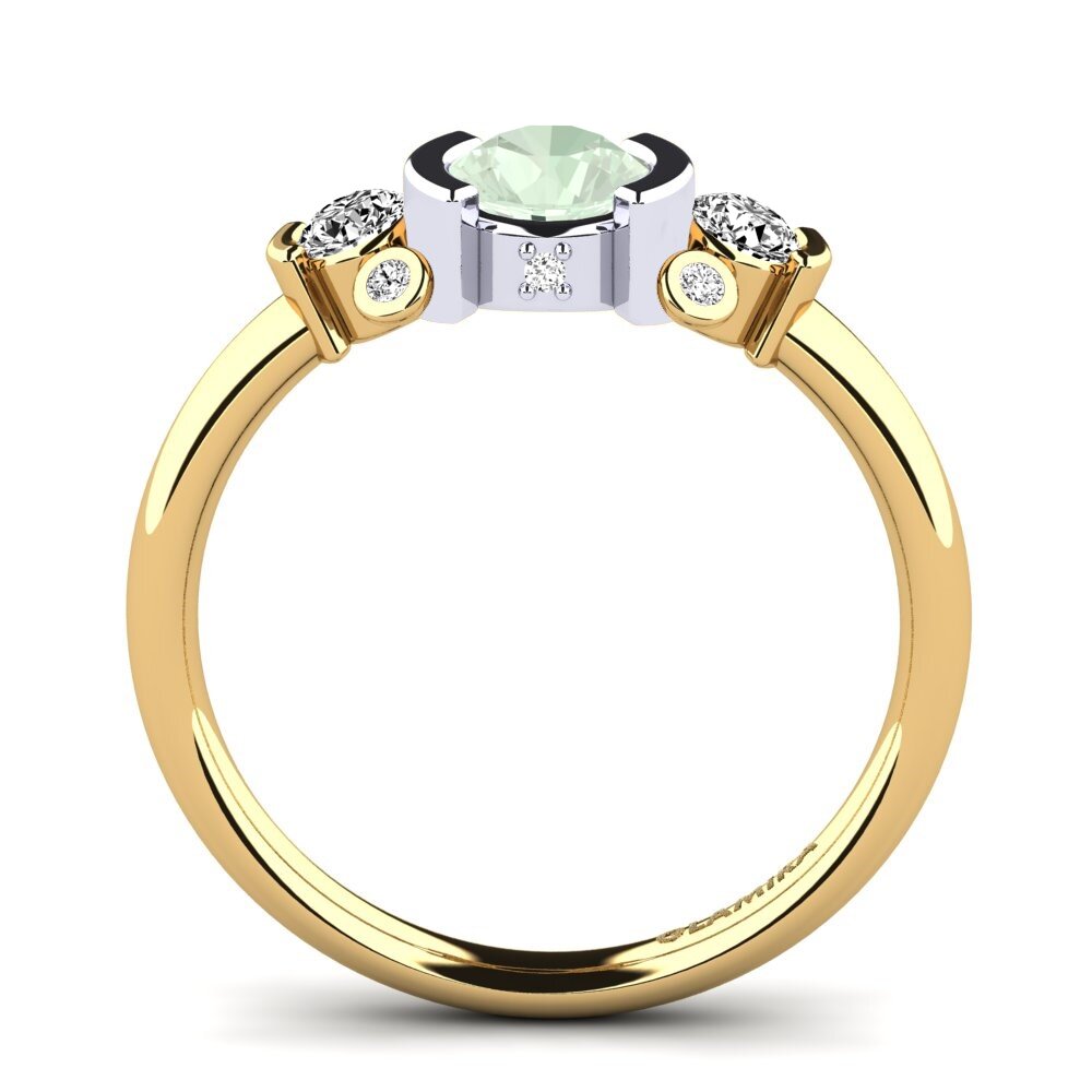 14k Oro Amarillo & Blanco Amatista verde Anillo de compromiso Gaspara