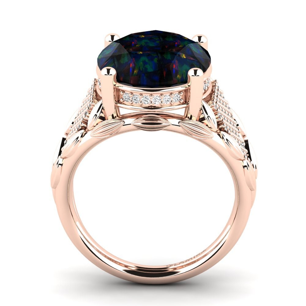 14k Oro Rosa Opalo Negro Anillo Gaye