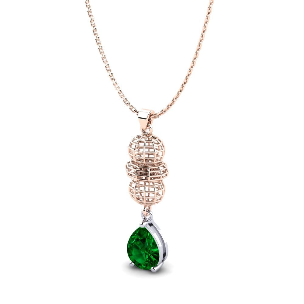 14k Oro Rosa & Blanco Circonita Verde Colgante de Mujer Gerry