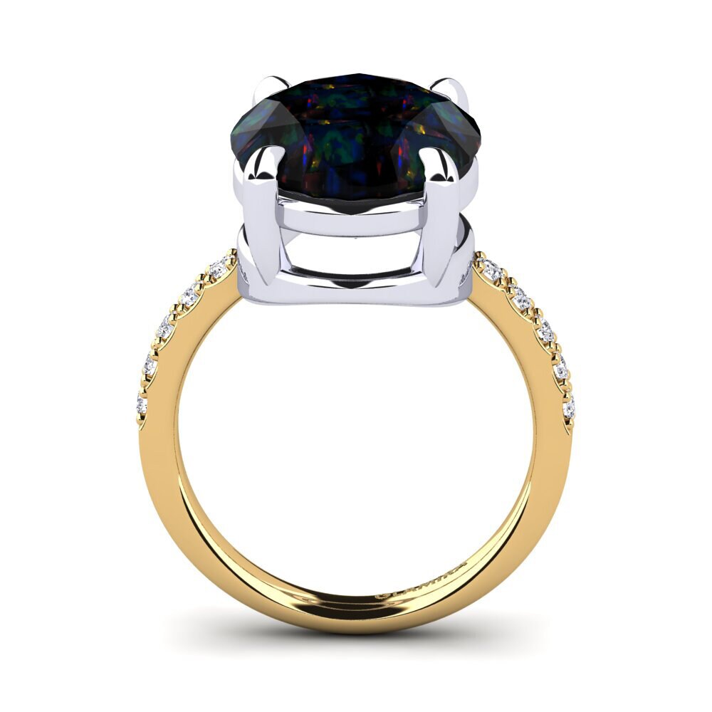 9ct Yellow & White Gold Black Opal Ring Gillian