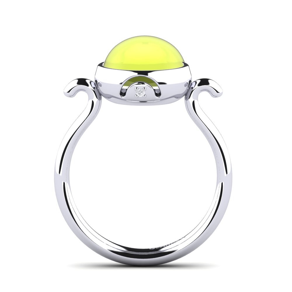 White Silver Cabochon Round Ring Giovel