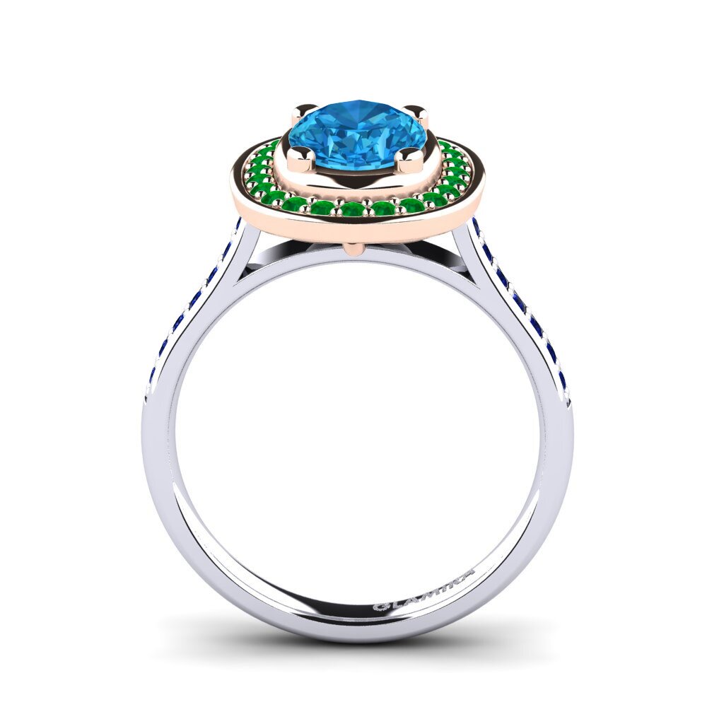 14ct White / Rose Gold Blue Topaz Engagement Ring Girona