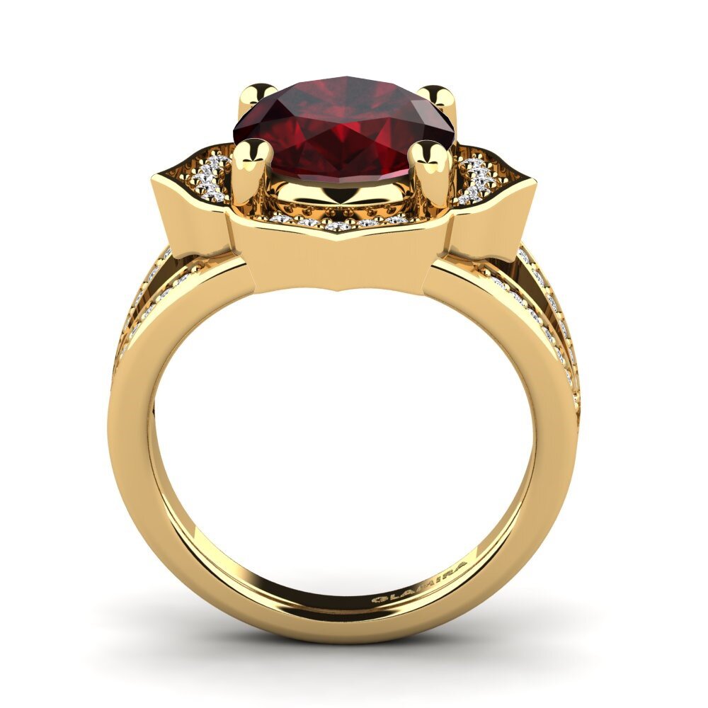 14k Oro Amarillo Granate Anillo Gizella
