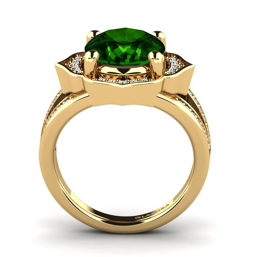 14k Oro Amarillo Turmalina verde Anillo Gizella
