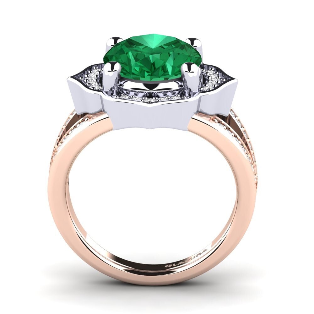 18ct Rose & White Gold Emerald (Lab Created) Ring Gizella