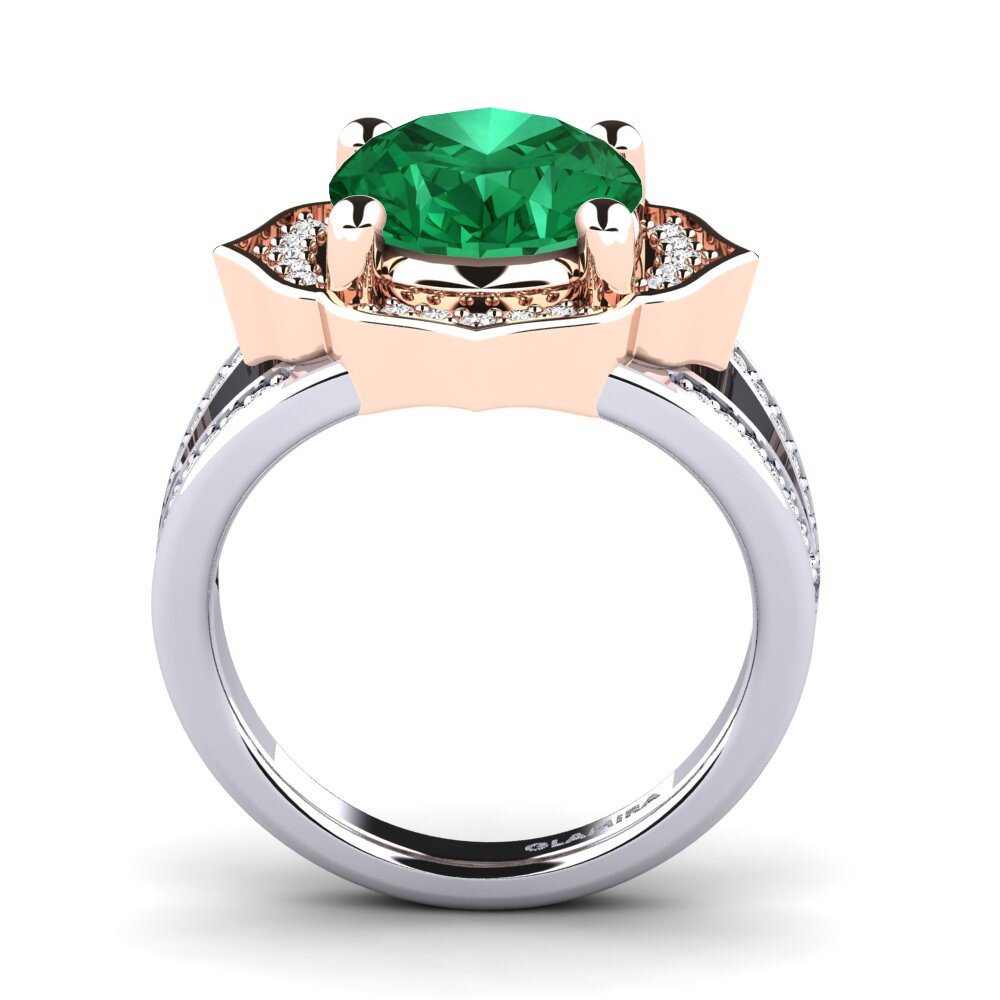 18ct White & Rose Gold Emerald (Lab Created) Ring Gizella